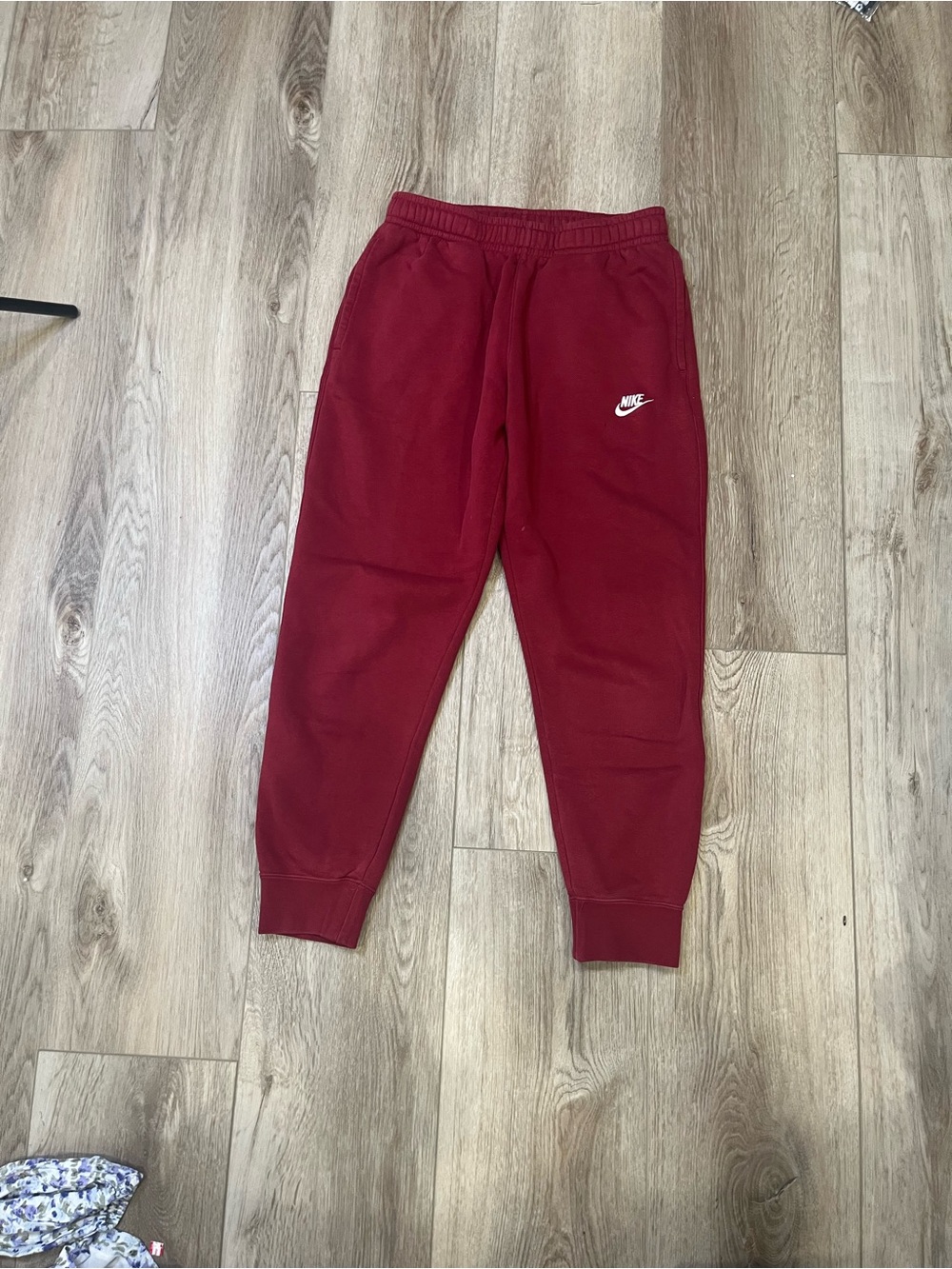 Nike Men's Burgundy Fleece Joggers with White Swoosh